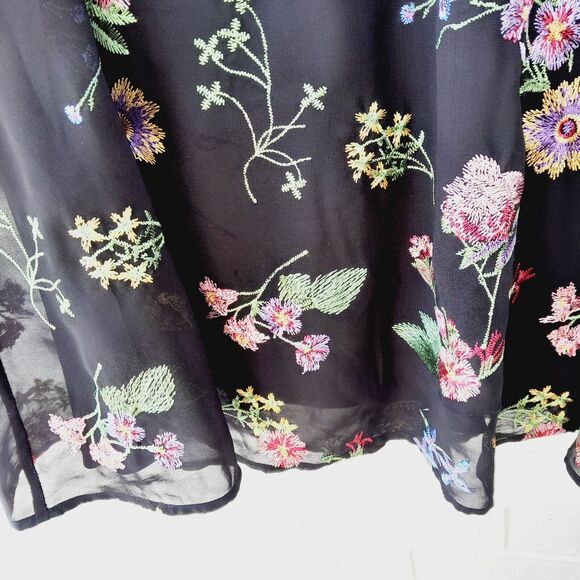 Calvin Klein Black Sheer Floral Embroidered Swing Sleeveless Dress Sz:12 - Picture 4 of 5